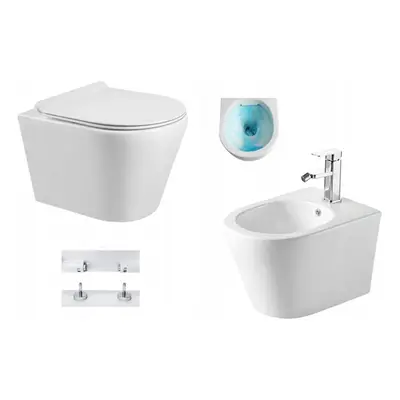 Mexen RICO Rimless, závěsná WC mísa se sedátkem + bidet, bílá, 30724000+35724800