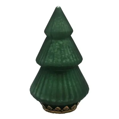 Tmavě zelený skleněný dekorační svítící stromek LED Tree - Ø 13*23 cm