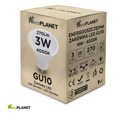 ecoPLANET LED žárovka GU10 - 3W - studená bílá