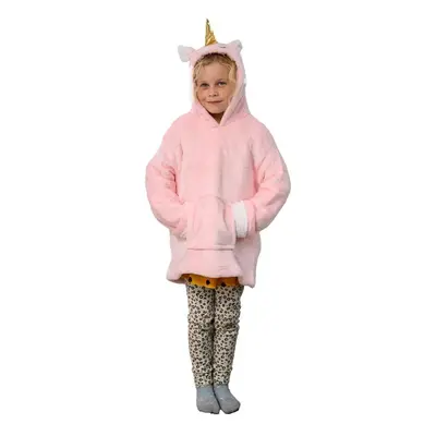 Dětská mikinová deka s rukávy a kapucí HOODIE UNICORN růžová