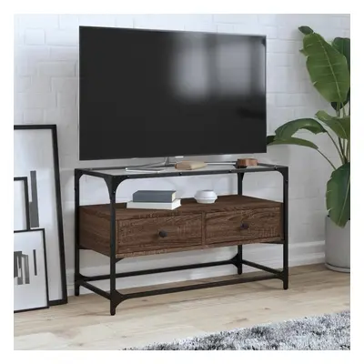 TV skříňka se skleněnou deskou kouřový dub 80x35x51 cm kompozit