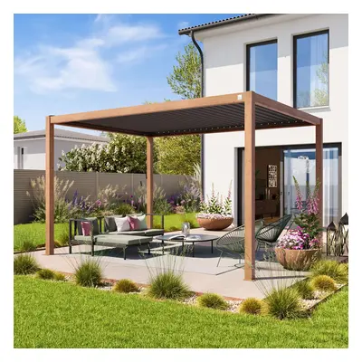 PRIMEYARD Pergola Premium 3x4 m, lamelová střecha, imitace dřeva - (400109)