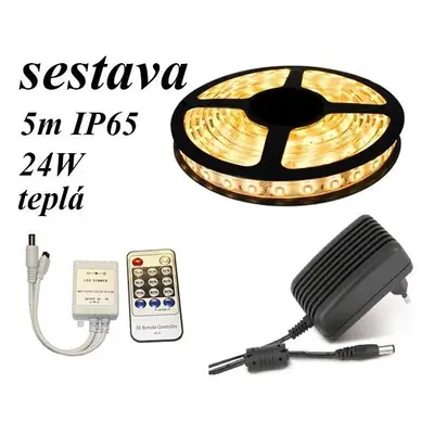 ECOLIGHT LED pásek - 5m - 60LED/m - 4,8W/m - IP65 - 1600Lm - teplá bílá + stmívač IR + zdroj - S