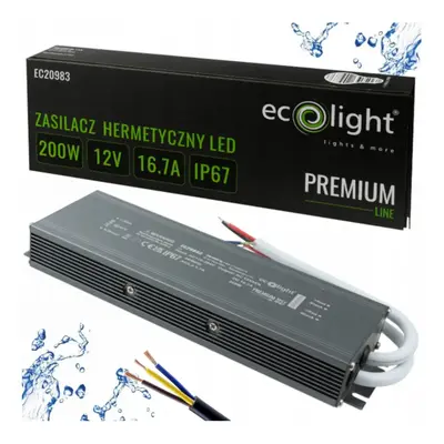 ECOLIGHT Hermetický LED zdroj 12V 200W IP67 voděodolný