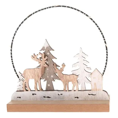 Dřevěná vánoční dekorace s LED světlem Deer forest, 16 x 6 cm