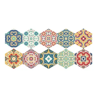 Sada 10 samolepek na podlahu Ambiance Floor Stickers Hexagons Lorena, 40 x 90 cm