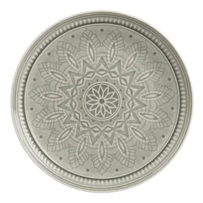 Světle šedý keramický servítovací talíř s ornamentem Boho grey L - Ø 33cm