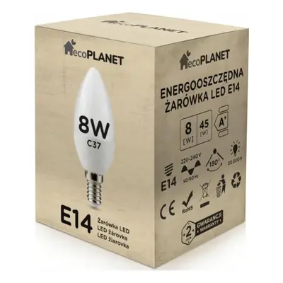 ecoPLANET LED žárovka E14 svíčka 8W 700lm - teplá bílá