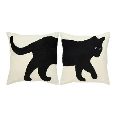 SCANquilt povlak BLACK CAT - set 2 ks smetanovočerná 45 x 45 cm