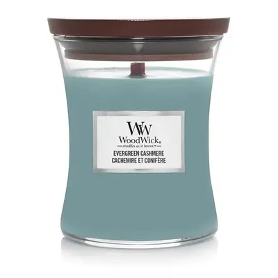 WoodWick vonná svíčka s dřevěným knotem střední Evergreen Cashmere 275g