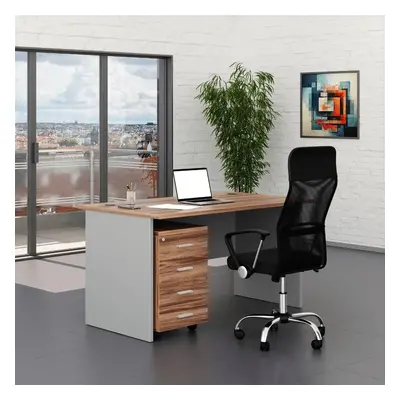 Sestava kancelářského nábytku SimpleOffice 1, 140 cm, ořech vlašský / šedá