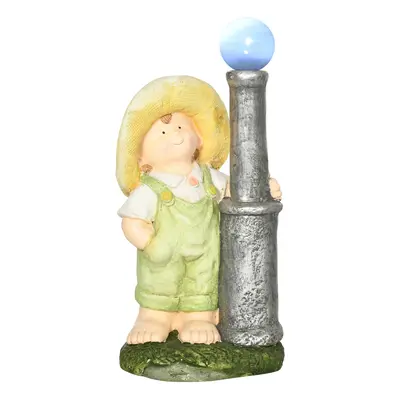 Outsunny zahradní figurka chlapečka s lucernou 56 cm LED solární světlo pro zahradní osvětlení a