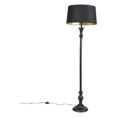 Stojací lampa s bavlněným odstínem černá se zlatem 45 cm - Classico