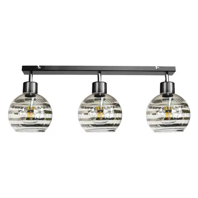 BERGE Stropní svítidlo s LED paprskem 3xE27 GLASS BALL stripes black