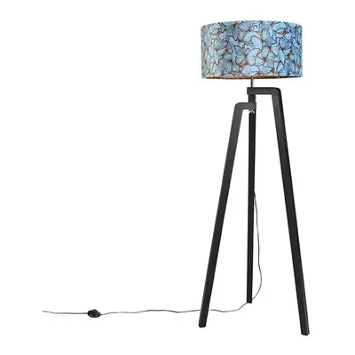 Stojací lampa stativ černá s odstínem motýl design 50 cm - Puros