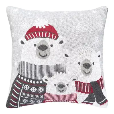 SCANquilt pletený povlak DESIGN trio polar bears šedočervená 45 x 45 cm