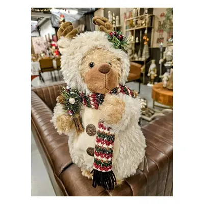 Béžová vánoční dekorace medvěd v sobím overalu Teddy Bear - 20*20*38 cm