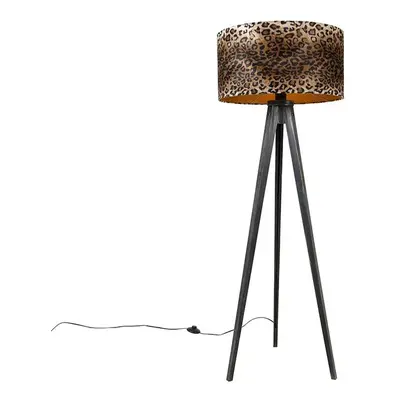 Stojací lampa stativ černý se stínidlem leopard 50 cm - Tripod Classic