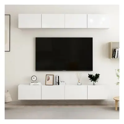 TV skříňky 4 ks bílé vysoký lesk 100x30x30 cm kompozitní dřevo