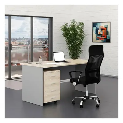 Sestava kancelářského nábytku SimpleOffice 1, 160 cm, dub světlý / šedá