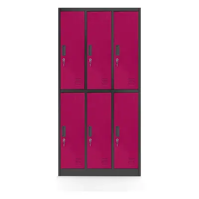 Plechová šatní skříň 6 boxů IGOR, 900 x 1850 x 450 mm, antracit-fuchsia