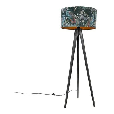 Stojací lampa stativ černý se stínidlem páv 50 cm - Tripod Classic