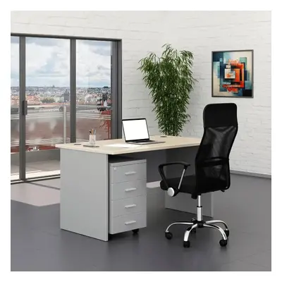 Sestava kancelářského nábytku SimpleOffice 1, 140 cm, šedá / dub světlý