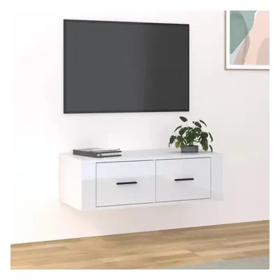 Závěsná TV skříňka lesklá bílá 80 x 36 x 25 cm kompozitní dřevo