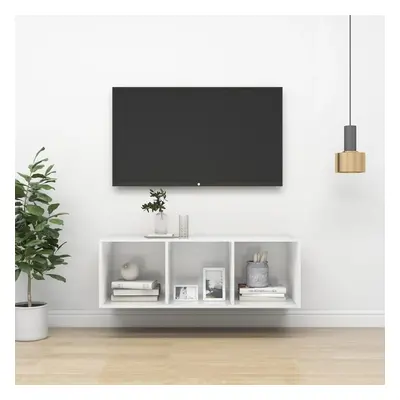 Nástěnná TV skříňka bílá vysoký lesk 37x37x107 cm dřevotříska