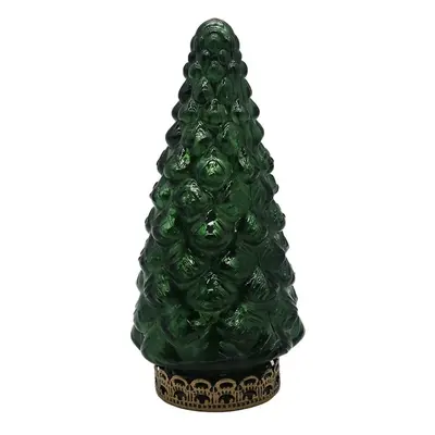 Tmavě zelený skleněný dekorační svítící stromek LED Tree - Ø 8*16 cm