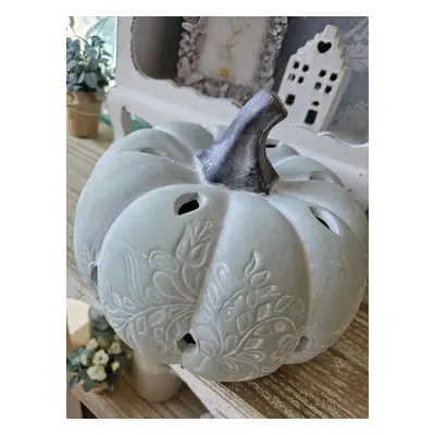 Šedo-zelená antik dekorace dýně s ornamentem Pumpkin - Ø 23*18 cm