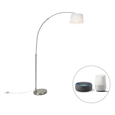 Chytrá ocelová oblouková lampa s bílým látkovým stínidlem včetně Wifi A60 - Arc Basic