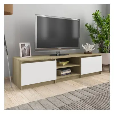 TV stolek bílý a dub sonoma 140 x 40 x 35,5 cm kompozitní dřevo