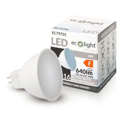 ECOLIGHT LED žárovka MR16 12V 8W neutrální bílá