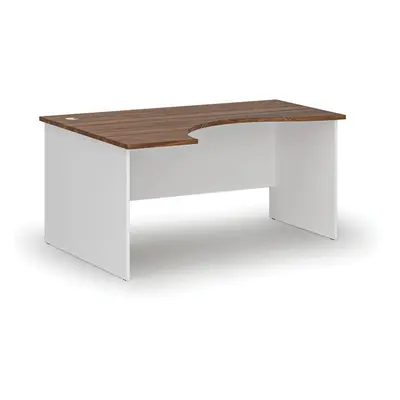 Ergonomický kancelářský pracovní stůl PRIMO WHITE, 1600 x 1200 mm, levý, bílá/ořech