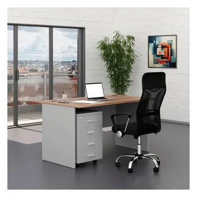 Sestava kancelářského nábytku SimpleOffice 1, 140 cm, šedá / ořech vlašský