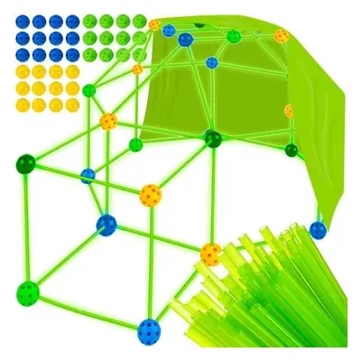KRUZZEL Slámková stavebnice dětské pevnosti Funstruction - svítící - 64+36 ks