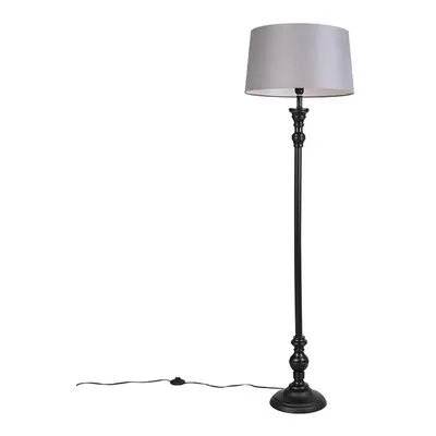 Stojací lampa černá s odstínem lnu šedý 45 cm - Classico