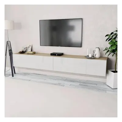 TV skříňky 2 ks kompozitní dřevo 120x40x34 cm bílé lesklé a dub