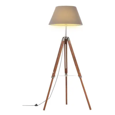 Stojací lampa stativ medově hnědá a šedá masivní teak 141 cm