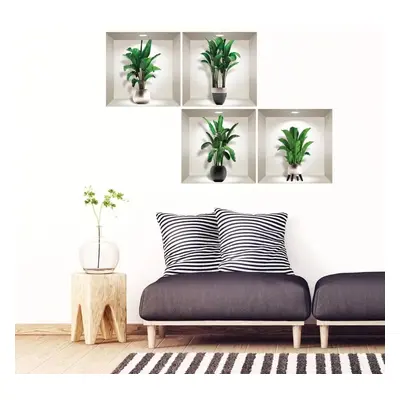 Sada 4 3D samolepek na zeď Ambiance Exotic Palm Leaves