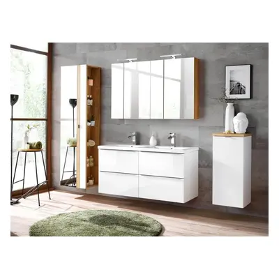 COMAD Koupelnová sestava - CAPRI white, 120 cm, sestava č. 4, lesklá bílá/zlatý dub