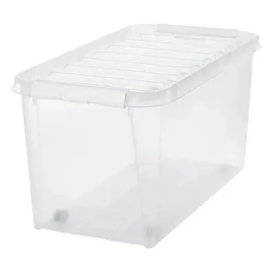 SmartStore Úložný box s bílými klipy a kolečky Classic, 70 l