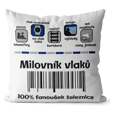 Polštář Milovník vlaků 100% (Velikost: 40 x 40 cm)