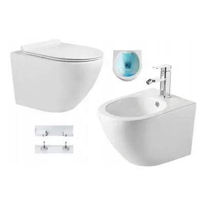 Mexen LENA Rimless, závěsná WC mísa se sedátkem + bidet, bílá, 30224000+35224800