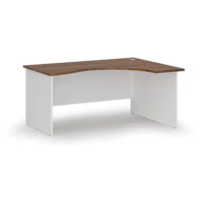 Ergonomický kancelářský pracovní stůl PRIMO WHITE, 1600 x 1200 mm, pravý, bílá/ořech