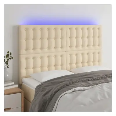 Čelo postele s LED krémové 144x5x118/128 cm textil