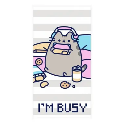 Bavlněná osuška kočička Pusheen - motiv I'm busy - 100% bavlna - 70 x 140 cm