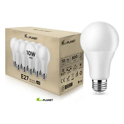 10x LED žárovka - ecoPLANET - E27 - 10W - 800Lm - teplá bílá