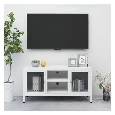 vidaXL TV stolek bílý 105 x 35 x 52 cm ocel a sklo